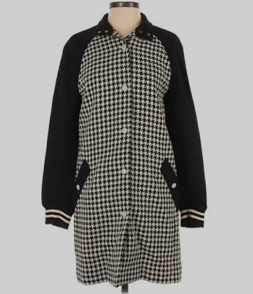 rag & bone Black and White Houndstooth Wool Blend Coat